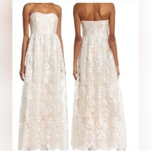 Lulus Beige with White Lace Overlay Strapless Dress Size Medium NWT